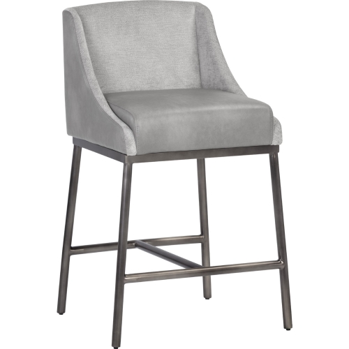 Dalary Counter Stool in Gray Leatherette, Stone Fabric & Metal